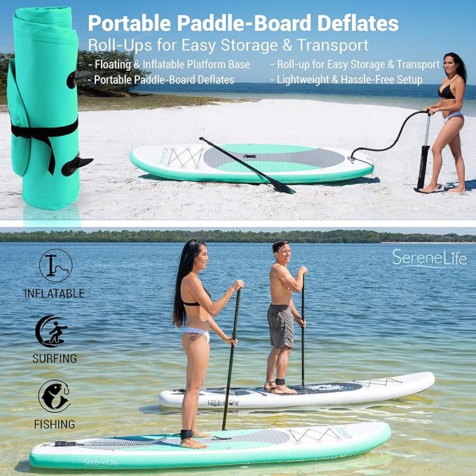 SereneLife Inflatable Stand Up Paddle Board with Premium SUP Accessories – Wide Stable Design with Non-Slip EVA Deck Pad for Adults and Youth of All Skill Levels-StrideForce Fitness