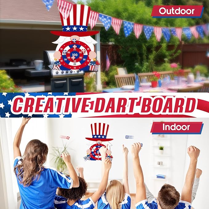 4th of July Games Set Patriotic Dart Board Games with 6 Sticky Balls Independence American Day Party Favor for Red White and Blue Party Throwing Indoor Outdoor Yard(Top Hat)-StrideForce Fitness