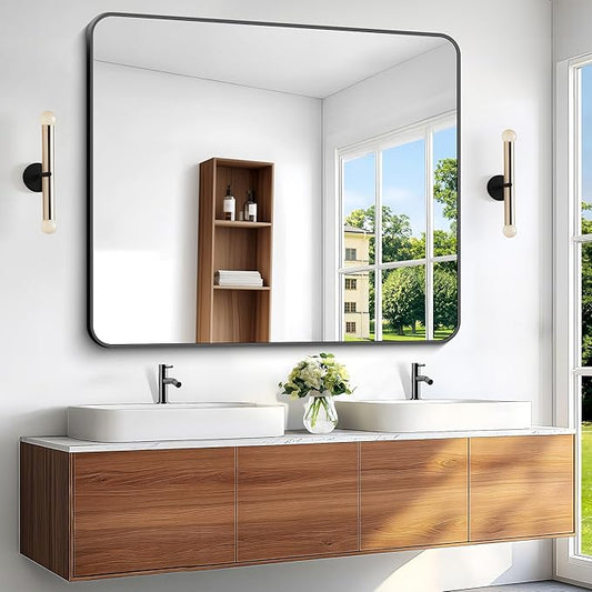 Black Bathroom Mirror,40x48 inch Wall Mirror for Bathroom Wall Mounted,Rectangle Mirror for Bathroom Over Sink,Modern Frame Round Corner for Living Room,Bedroom Entryway,Horizontal/Vertical-StrideForce Fitness