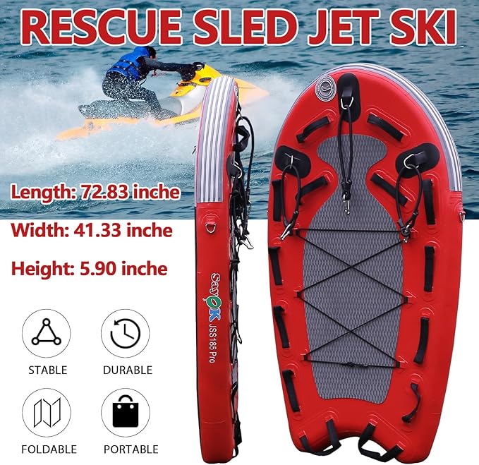 SAYOK Large Inflatable Sled Water Floating Mat Jet Ski Sled Board for Professional Emergency Rescue, Big Wave Surfing-StrideForce Fitness