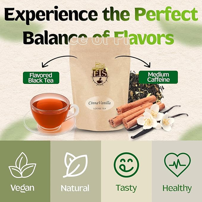 English Tea Store Cinna-Vanilla Flavored Black Tea | Loose Leaf Tea Pouches - 4oz Pouch | Warm Cinnamon and Creamy Vanilla Blend | Ceylon Tea Base | Cozy and Aromatic Cup | Serve Hot or Iced-StrideForce Fitness