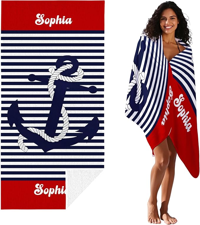 JML Personalized Beach Towel with Name, Custom Anchor Beach Towel, Customized Microfiber Pool Towel, Quick Dry & Absorbent Swim Towel for Adult,Anniversary, Birthday, Summer Holiday,Vacation-StrideForce Fitness
