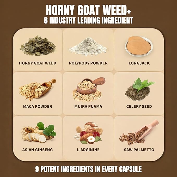 Premium Male Performance Booster - Horny Goat Weed + 8 Ingredients | Pills for Men Fast Acting Blood-Flow, Muscle Building, Energy | 3rd Party Tested Supplement - 60 Pills for Adults-StrideForce Fitness