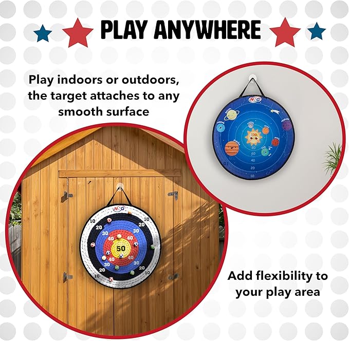 NSG Target Toss Large Dart Board for Kids 30in Giant Kids Dart Board Double Sided Game Set for Indoor and Outdoor Fun with 12 Sticky Balls and Carry Bag-StrideForce Fitness