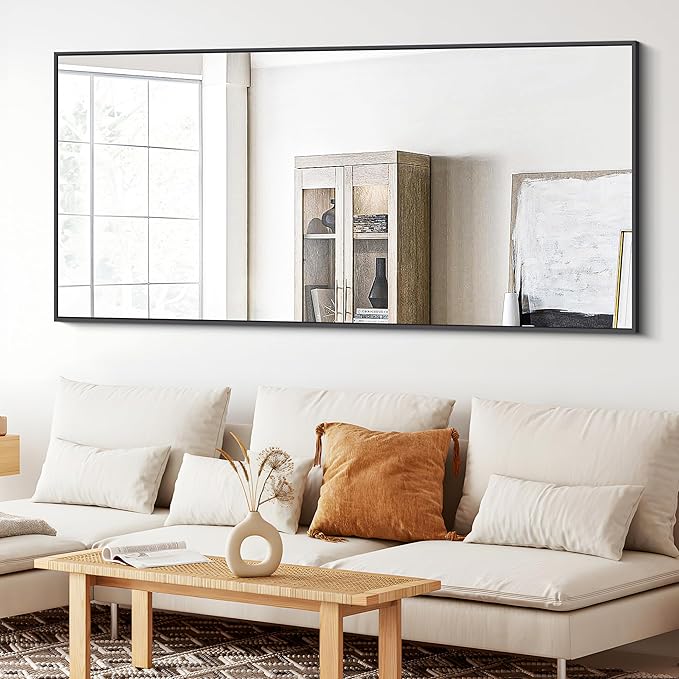 Bathroom Mirror,30x60 inch Large Wall Mirror for Bathroom Wall Mounted Black Rectangle Corner Mirrors,Black Bathroom Mirror for Living Room,Farmhouse,Bedroom Entryway,Horizontal/Vertical-StrideForce Fitness