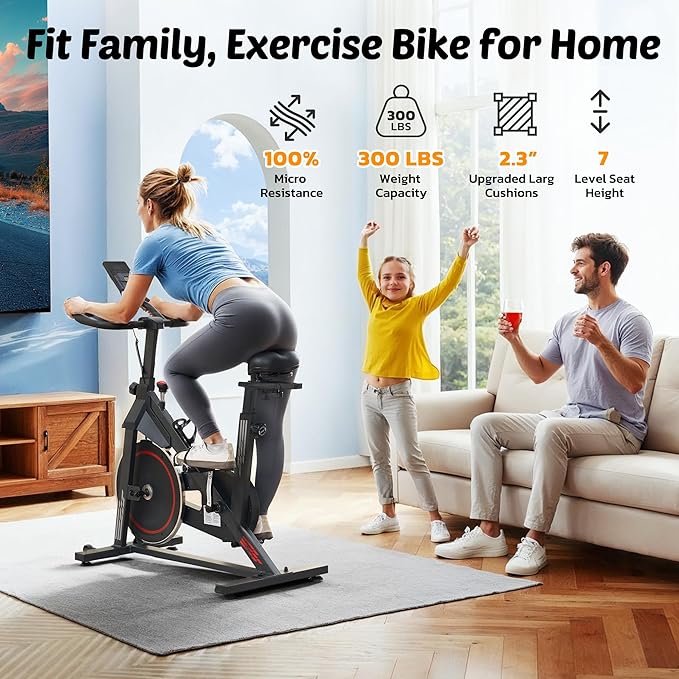 Exercise Bike Stationary Bikes for Home Cycling Bike Indoor Bike with Comfortable Seat Cushion LCD Monitor Silent Belt Drive 300 lbs Weight Capacity Heavy Flywheel-StrideForce Fitness