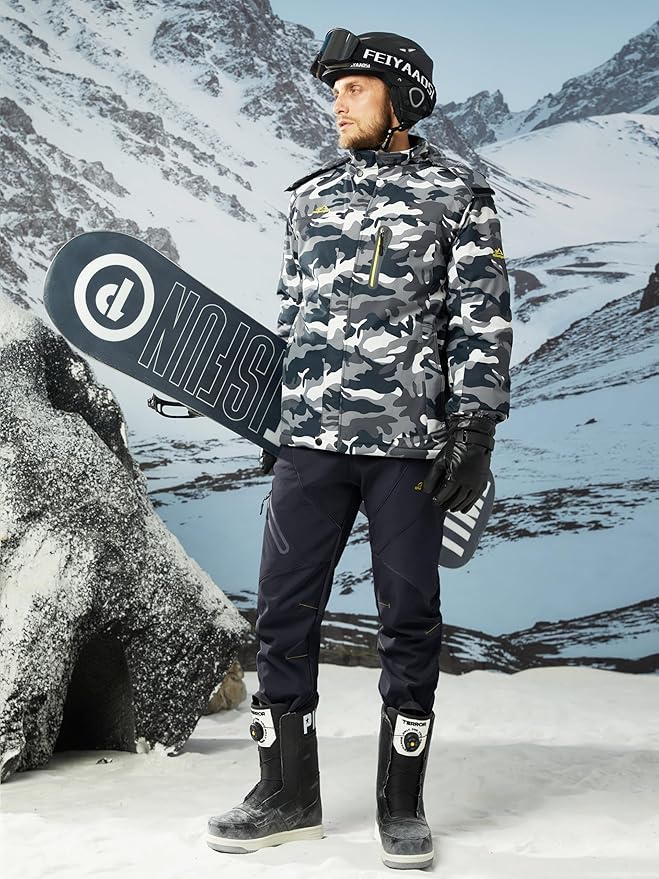 MAGCOMSEN Men's Snow Ski Pants Fleece Lined Water Resistant Winter Pants with 4 Zip Pockets for Snowboard Hiking Outdoor