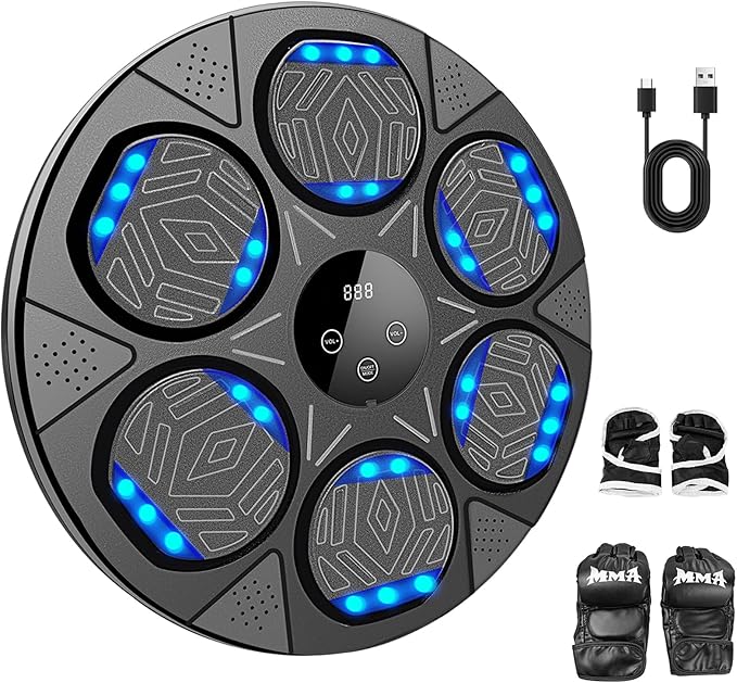 Music Boxing Machine, Bluetooth Music Punching Machine with Gloves, Electronic LED Boxing Training Equipment Wall Mounted, 9 Modes & 9 Speeds, Boxing Target for Home, Office, Gym-StrideForce Fitness