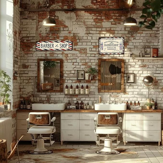 Barber Shop Decor Accessories - Vintage Barbershop Metal Tin Signs Haircut Wall Art Posters Gifts for Men Decorations - What Happens At The Barbershop Stays At The Barbershop Sign 8x12 Inch-StrideForce Fitness