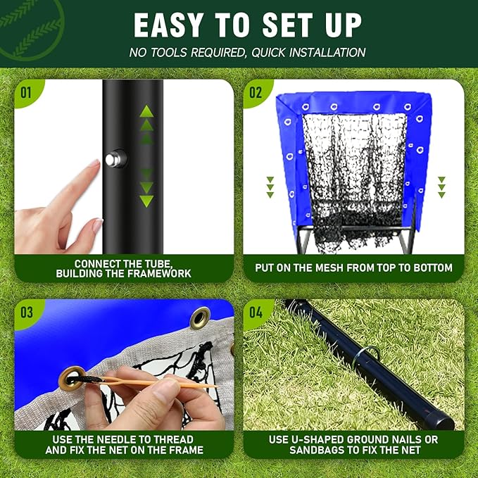 9 Hole Pitching Net, Heavy-Duty Baseball Net with Strike Zone for Pitching and Hitting, Height Adjustable Training Equipment with 9 Pocket Pitching Target for Baseball & Softball Practice-StrideForce Fitness