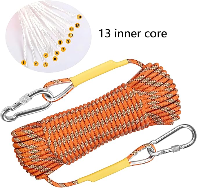 X XBEN Outdoor Climbing Rope 10M(32ft) 20M(64ft) 30M(96ft) 50M(160ft) 70M(230ft) 152M(500FT) 352M(1000FT) Static Rock Climbing Rope for Escape Rope Ice Climbing Equipment Fire Rescue Parachute-StrideForce Fitness