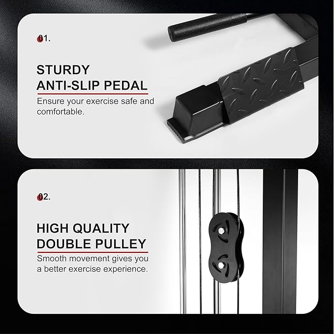 LAT All-in-one Machine with High and Low Pulley Station, LAT PullDown and LAT Row Cable Machine, LAT Tower with Adjustable Leg Support for Home Gym Total Body Training-StrideForce Fitness