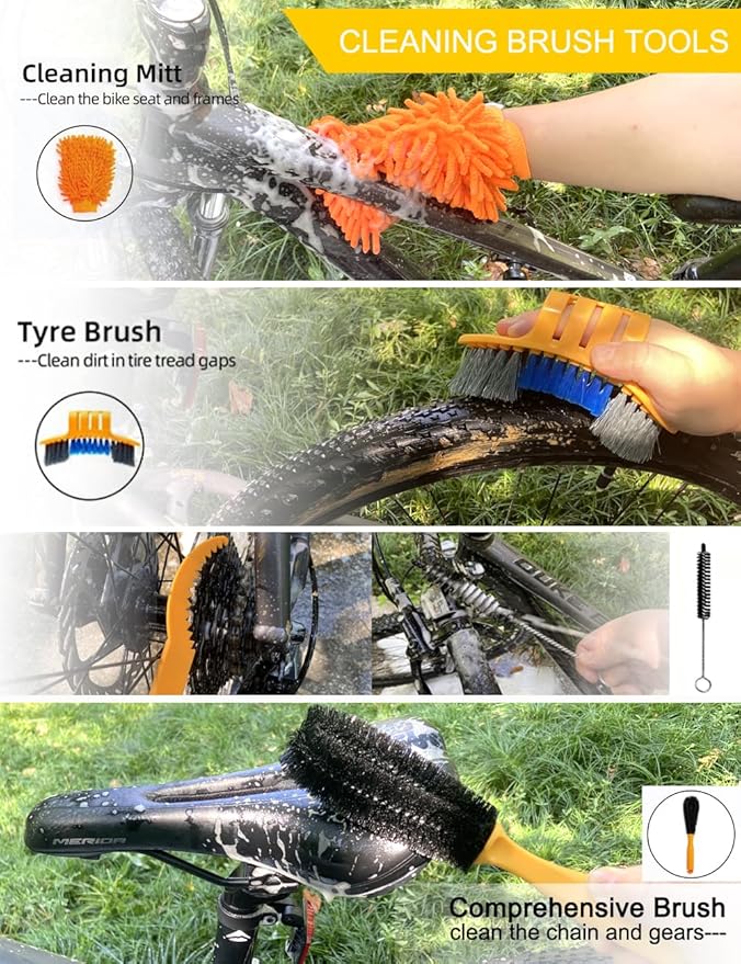 Bike Cleaner kit to Clean/Protect/Lube Bicycle,with Chain Scrubber,Cleaning Brush Tool,Bike Cleaner(19oz),Degreaser(10or19oz),Wet Lubricant(2oz)-StrideForce Fitness