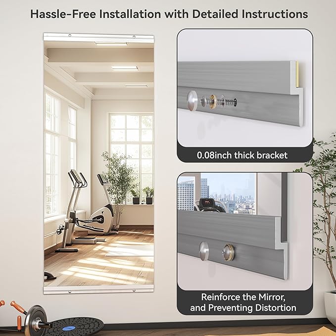 Hasipu Home Gym Mirror 55" L x 24" W - 2PCS Large Full Body Mirror for Yoga, Wall-Mounted Mirrors for Fitness, Garage, Dance Studio, 0.16in Tempered Glass Frameless-StrideForce Fitness