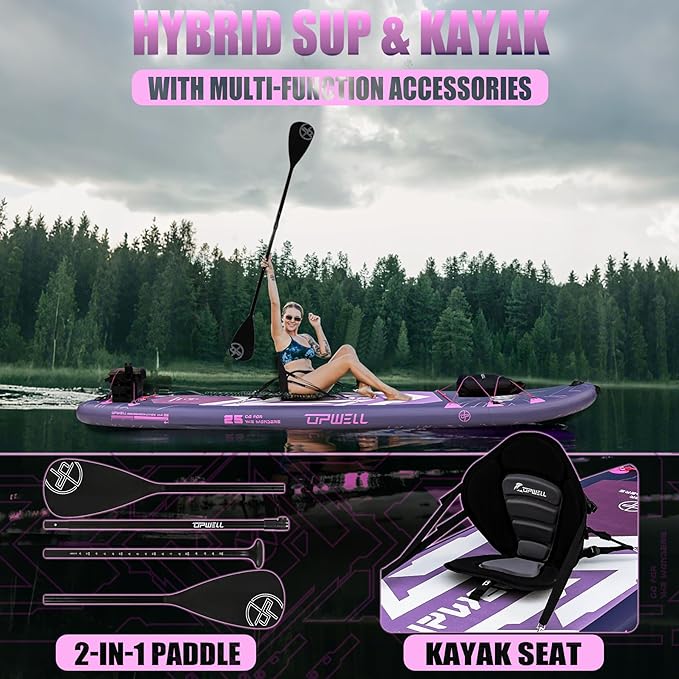 UPWELL 11'6"×35" Extra Wide Inflatable Paddle Board, Stand Up Paddle Board for Youth & Adults, Stable Design, Premium SUP Accessories, 120L Backpack, 10L Dry Bag, Paddle, Leash, Hand Pump, US Fins-StrideForce Fitness