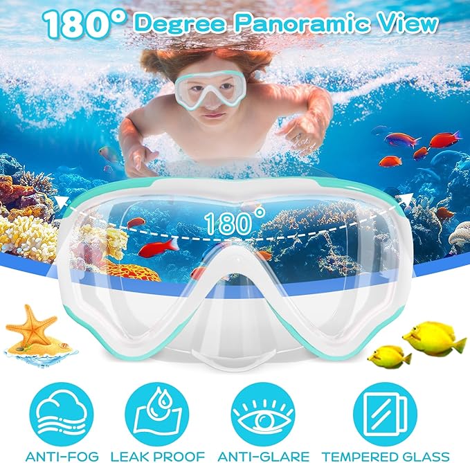 Kids Swim Goggles with Nose Cover, Snorkel Diving Mask Anti-Fog Anti-UV, Snorkeling Gear Swimming Goggles for Kids 3-14 2PCS-StrideForce Fitness