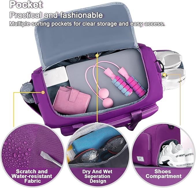 FIORETTO Women's Gym Duffle Bag with Shoes Compartment, 37L Capacity, Ideal for Travel, Gym, Sports, Duffel, Weekender-StrideForce Fitness