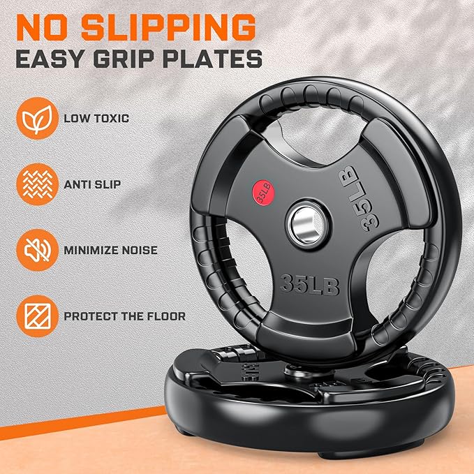 XDDIAS Rubber Weight Plates for Barbell, 2-Inch Olympic Grip Plate for Strength Training, Weightlifting and Bodybuilding in Home & Gym, Solid Cast Iron Weight Plates Pair and Sets-StrideForce Fitness