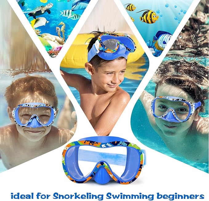 Kids Swim Goggles with Nose Cover, 180° Panoramic Snorkel Mask with Anti-Fog & Anti-Leak Design, Comfort Fabric Strap UV Protection Lens for Boys Girls Ages 3-15-StrideForce Fitness