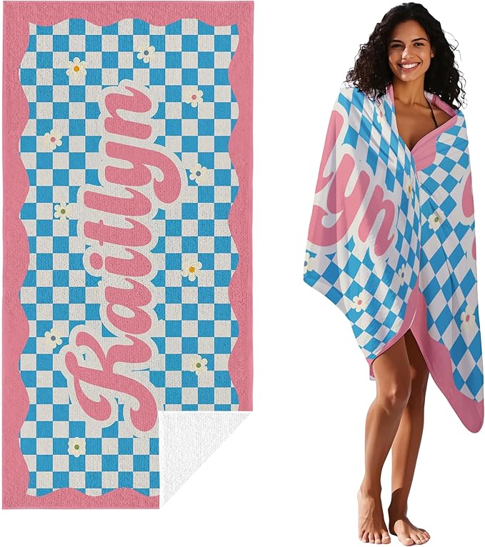 JML Personalized Beach Towel with Name, Custom Flower Beach Towel, Customized Microfiber Pool Towel, Quick Dry & Absorbent Swim Towel for Adult,Mother's Day, Birthday, Summer Holiday,Vacation-StrideForce Fitness