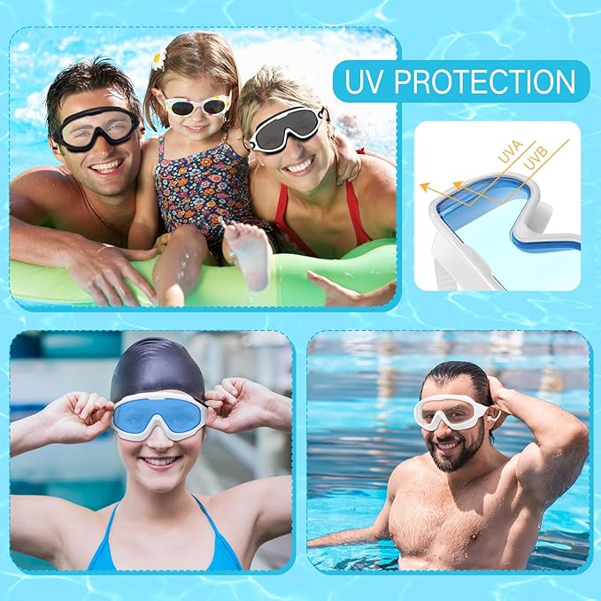 Kanayu 6 Pieces Swimming Goggles Wide View No Leaking Anti Fog Adult Swim Goggles with Earplugs Nose Clip for Adult Men Women-StrideForce Fitness