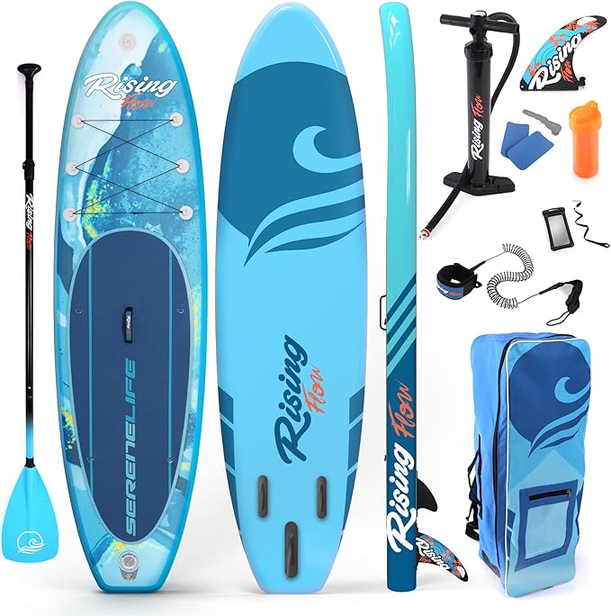 SereneLife Inflatable Stand Up Paddle Board with Premium SUP Accessories – Wide Stable Design with Non-Slip EVA Deck Pad for Adults and Youth of All Skill Levels-StrideForce Fitness
