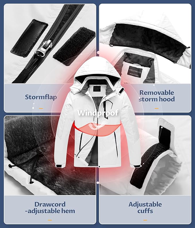 CREATMO US Men's Mountain Waterproof Ski Jacket - Windproof Snowboarding Warm Winter Coat Raincoat-StrideForce Fitness