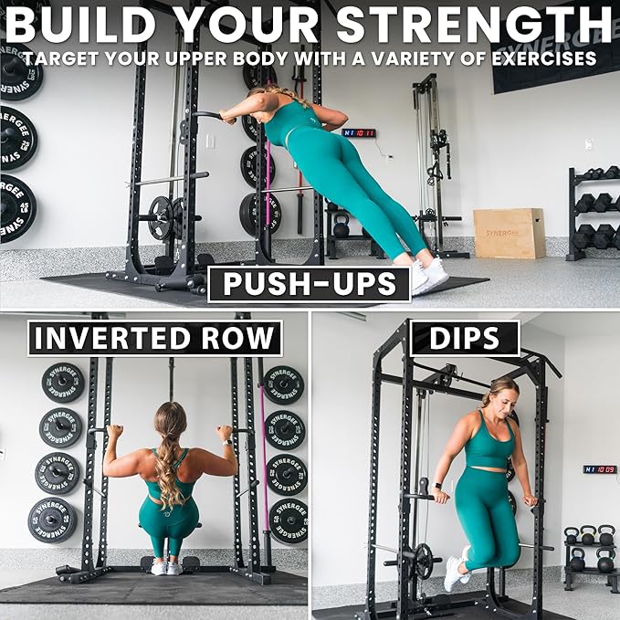 Synergee Dip Station Set of 2 Dip Bar Attachments for Power Racks. Compatible with 2x2 Tube Racks with 1" Holes. Max Capacity 350lbs.-StrideForce Fitness