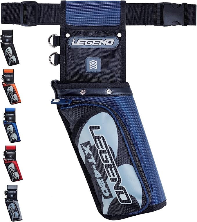 Legend XT420 Field Quiver - Left or Right-Handed Quiver Arrow Holder, Archery Quiver with 3 Arrow Tube, Durable Nylon Hip Quivers with Multiple Pockets for Archery Accessories, Score Card & Tools-StrideForce Fitness
