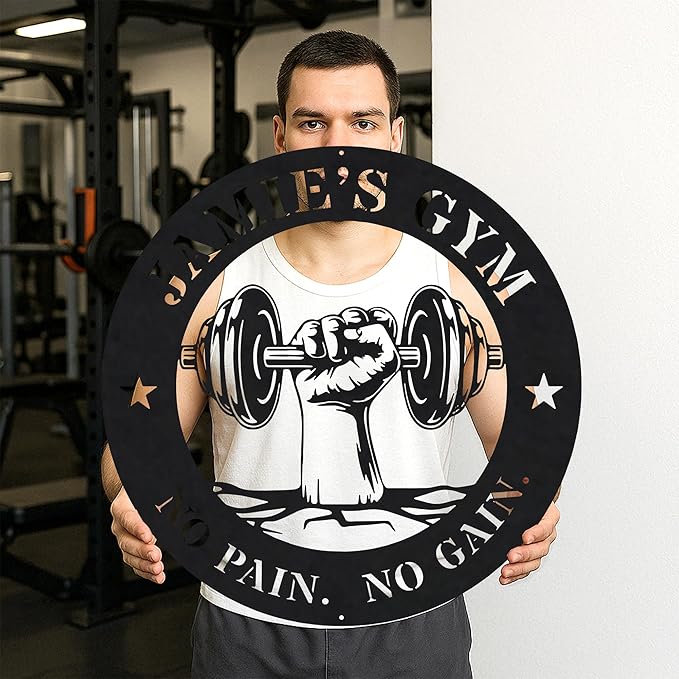 Custom Gym Metal Sign Personalized Workout Room Wall Art, Fitness Powerlifting Home Garage Center Motivational Decor, Gift for Women, Men, Dad, Papa, Grandpa, Mother, Sister, Girls, Modern Mount-StrideForce Fitness