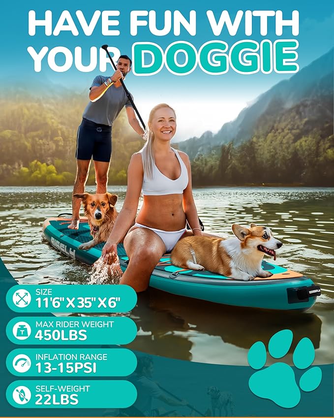 Bigfly 11'6×35" Super Wide Inflatable Stand Up Paddle Board, Ultra Stable Wide SUP for 2+1 People/Family/Big Size, 100L Backpack, All-Round Sup Board, US Big Fin-StrideForce Fitness