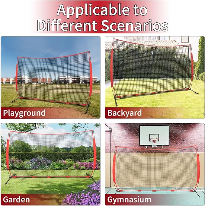 7x7/16x10/20x10ft Backstop Net, Ball Stop Net with Handbag,Fix Sports Net Barrier by 4 Spike&2 Sandbag,Sports Practice Barrier Net for Baseball,Softball,Lacrosse Train,Backstop Net for Backyard-StrideForce Fitness