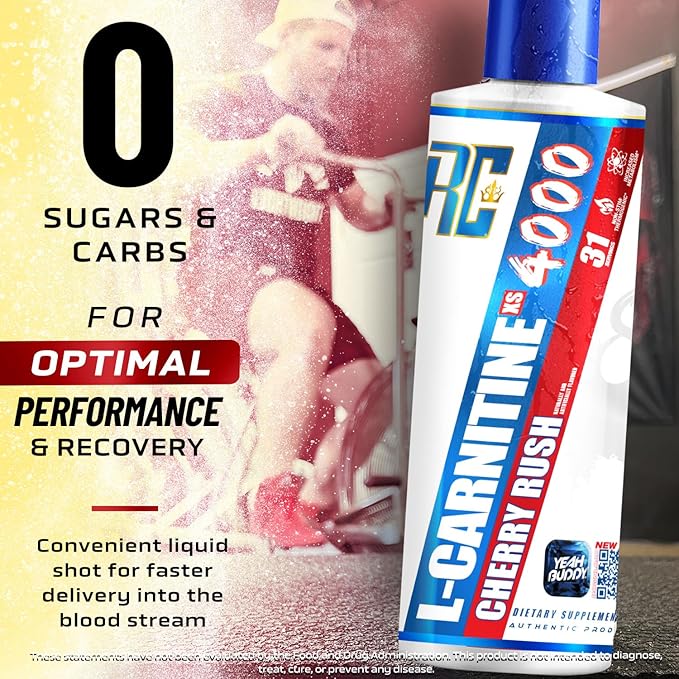 Ronnie Coleman Signature Series L Carnitine XS 4000 Liquid, Stimulant Free, Sugar Free, Zero Carbs, Lean Muscle Strength Support for Men & Women, 16 Oz (16 oz, Cherry Rush (4000))-StrideForce Fitness