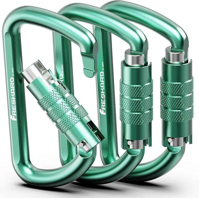 FresKaro 3inch 12kN-2698lbs Auto Locking Carabiner Clips, Solid D Shape, Heavy Duty 7075 Aluminum, Lightweight 1.09oz, Rust Proof, for Hammock, Hiking, Dog Leash, Keychain etc., Multi-Colors-StrideForce Fitness