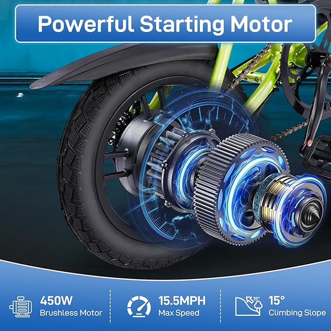 Winado Electric Bike for Adults, 14" Folding Electric Bicycle 450W Motor with Dual Disc Brakes, Max Range 25Miles(Pedal-Assist) & Speed 15.5MPH, Foldable Commuter City Ebike for Adults/Teens-StrideForce Fitness