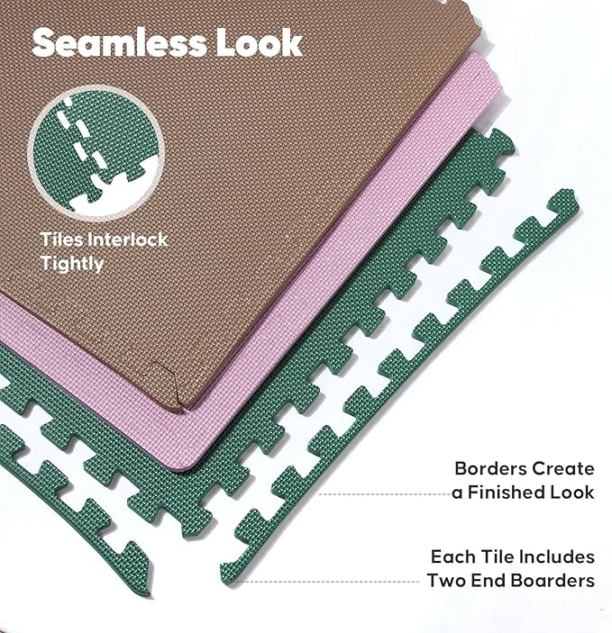 Home Gym Mat, Puzzle Exercise Mat, EVA Interlocking Foam Floor Tiles for Home Workout Equipment and Kids' Play Areas - Blue, 24 in x 24 in x ½ in - (Pink, 32 Pack(128 SQ FT))-StrideForce Fitness