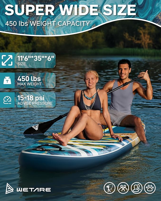 11'6"x35" Inflatable Paddle Board, 450lbs Extra Wide Stand Up Sup Board for Adults, Blow Up Paddleboard Kayak Non-Slip Stable Deck Boat for Yoga Fishing Surf-StrideForce Fitness