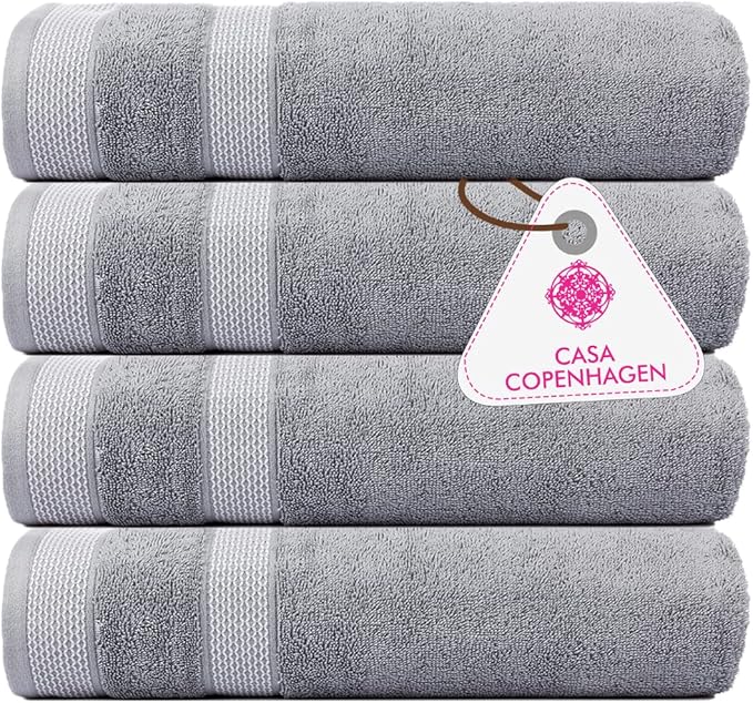CASA COPENHAGEN, Solitaire, 600 GSM, 27x55 Inches Large Bath Towels, Set of 4 Towels, Super Soft and Absorbent, Egyptian Cotton Towels for Bathroom & Shower - Grey Violet-StrideForce Fitness