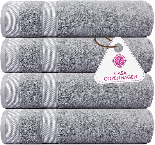 CASA COPENHAGEN, Solitaire, 600 GSM, 27x55 Inches Large Bath Towels, Set of 4 Towels, Super Soft and Absorbent, Egyptian Cotton Towels for Bathroom & Shower - Grey Violet-StrideForce Fitness