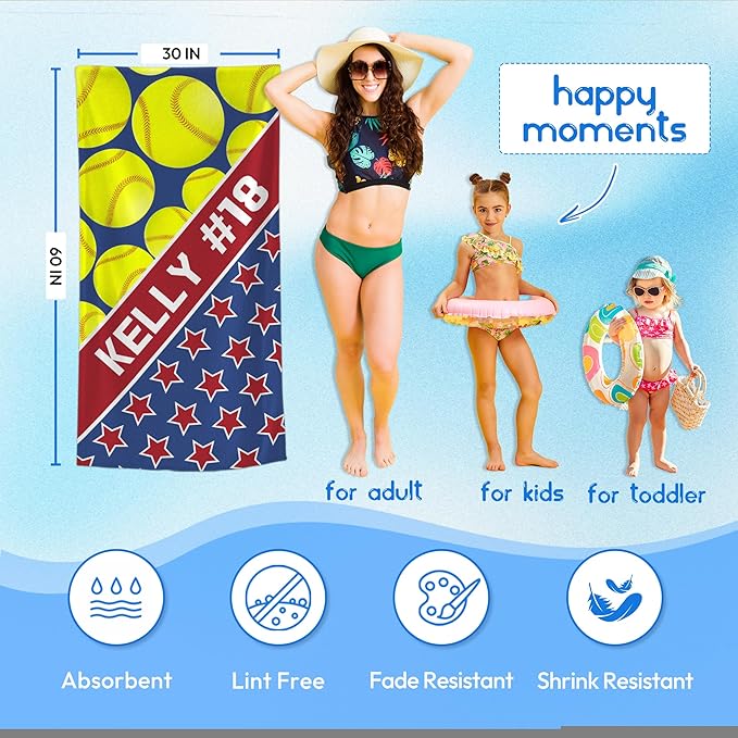 Personalized Beach Towel With Name, Custom Beach Towel with Text, Customized Microfiber Pool Towel, Quick Dry & Absorbent Swim Towel for Adult,Anniversary, Birthday, Summer Holiday,vacation, Tennis-StrideForce Fitness