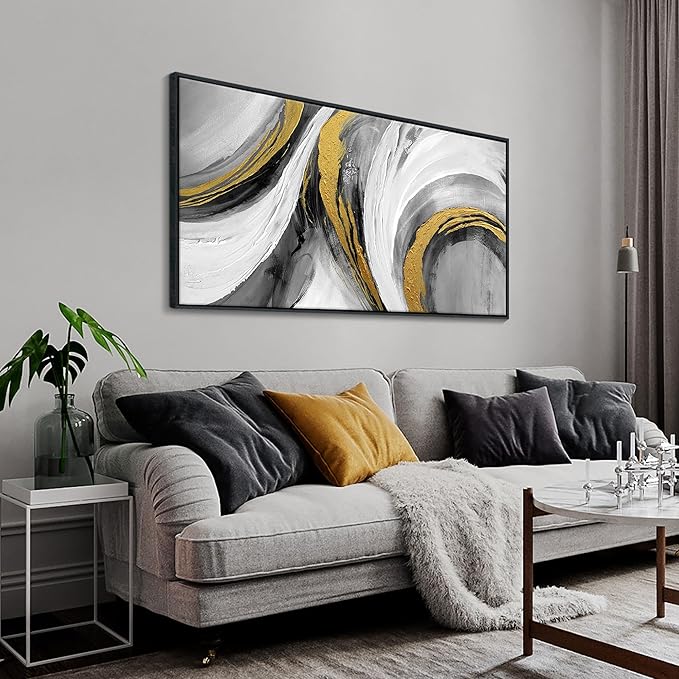 Large Abstract Wall Art, Black White and Gold Texture Graffiti Framed Paintings Modern Gallery Picture Artwork for Living Room Bedroom Office Home Decor 20x40 In-StrideForce Fitness