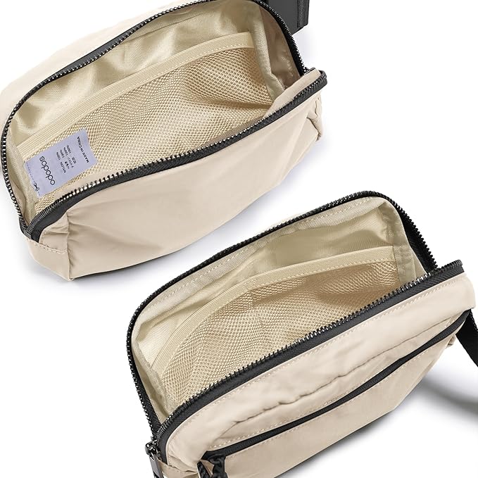 ODODOS Unisex Mini Belt Bag with Adjustable Strap Small Fanny Pack for Workout Running Traveling Hiking, Ivory Black-StrideForce Fitness