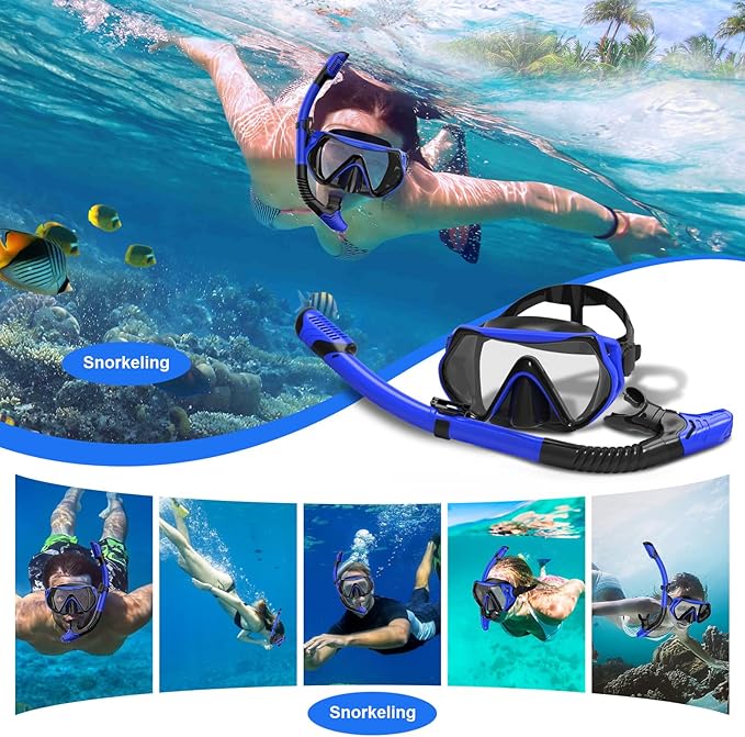 Snorkeling Gear, Dry Snorkel Set180° Panoramic Wide View,Anti-Fog Scuba Diving Mask, Professional Snorkeling Gear for Free Breathing, Swimming, Diving-StrideForce Fitness