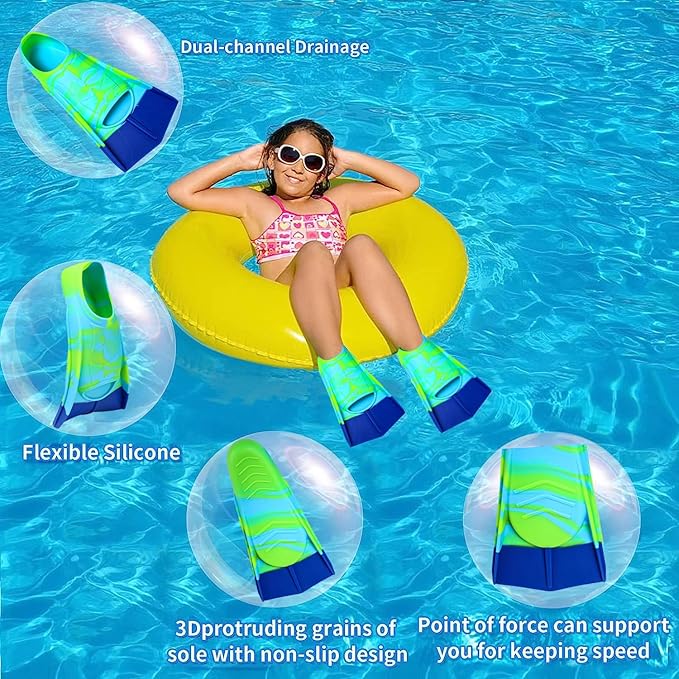 Kids Swim Fins,Short Comfortable Flippers for Lap Swimming and Training for Child,Girls,Boys,Beginners-StrideForce Fitness