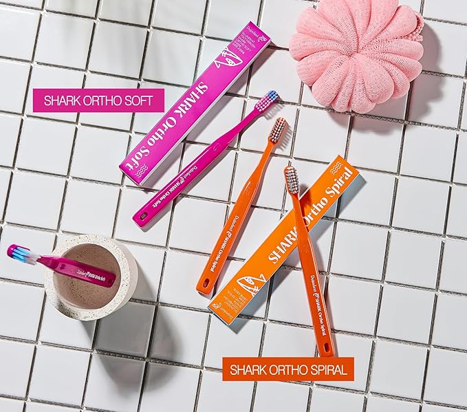 Orthodontic Toothbrush for Braces [2 Packs][Made in Korea] V Trim Cutting American Bristles Braces Toothbrush for Brackets and Wires Cleaning (Shark Ortho Soft, 2 Pack)