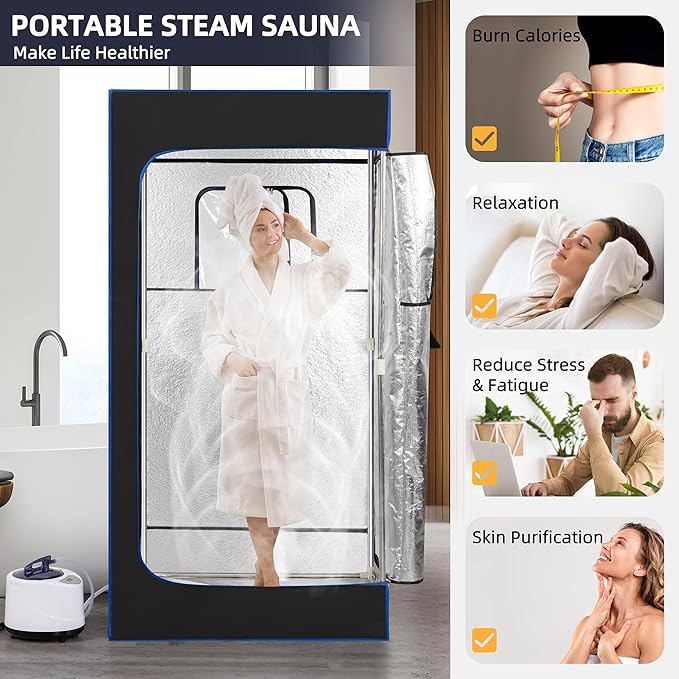 BOCHPOWER Portable Steam Sauna for Home, Sauna Tent Sauna Box with 3.0L Steamer, Remote Control, Folding Chair, 9 Levels-StrideForce Fitness