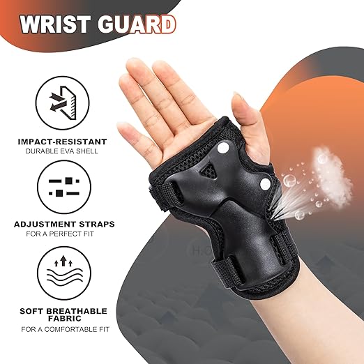 2PM SPORTS Knee Pads for Kids, Wrist Guards Knee and Elbow Pads Set with Drawstring Bag, Protective Gear Set for Girls Boys Roller Skating Cycling Skateboard - Black Medium-StrideForce Fitness