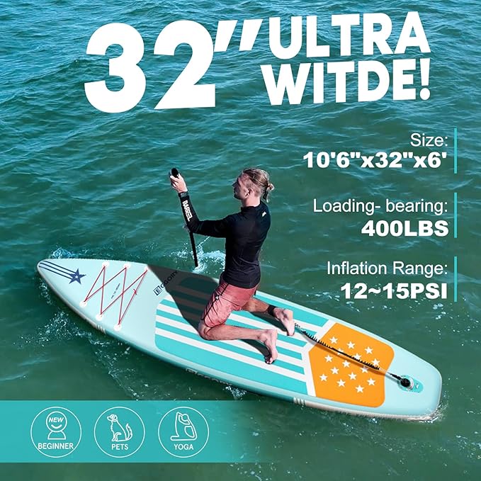 Inflatable Paddle Board,Stand Up Paddle Board Set, Extra Wide SUP Board with Removable Fin, Floating Paddle, Hand Pump, Waterproof Phone Pouch,Traveling Board-StrideForce Fitness