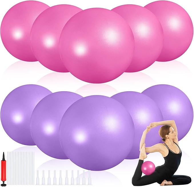 Aoriher 10 Pieces 9 Inch Exercise Pilates Ball Yoga Therapy Core Ball for Yoga Stability Barre Training Stretching Physical Posture Training Gym-StrideForce Fitness