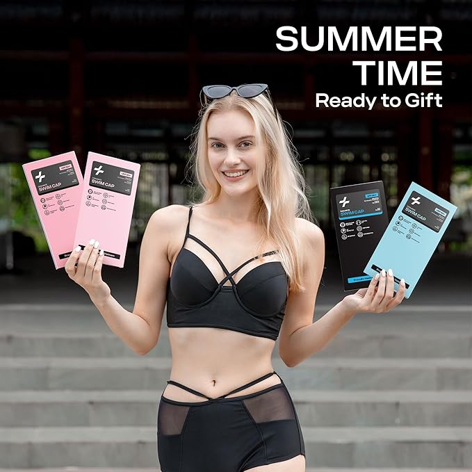 COOLMATE Fabric Swim Cap for Adult Women Men Kid 3 4 6 8 14 16, Silicone Water Resistant Layer, Cloth Swim Cap Gifts for Swimmers, Lightweight for Pool, Lap Swimming (1 pc)-StrideForce Fitness